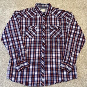PD&C Mens Western Plaid Shirt‎ XXL Extra Extra Large Red Blue Button Up